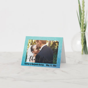 Blue/Teal Watercolor Mandala Photo Thank You Card
