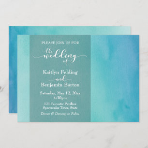 Blue & Teal Watercolor Ombre Horizontal Wedding Invitation