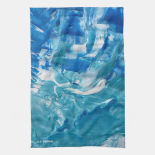 Blue Teal White Abstract Acrylic Tea Towel