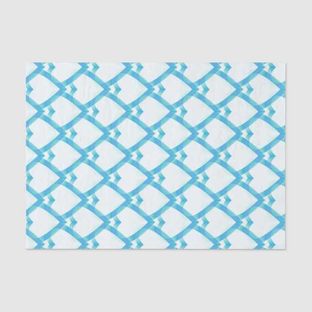 Blue Teal White Hearts Pattern Tissue Paper (Front)