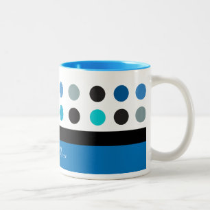Blue, Teal & white polka dots Modern Design Two-Tone Coffee Mug