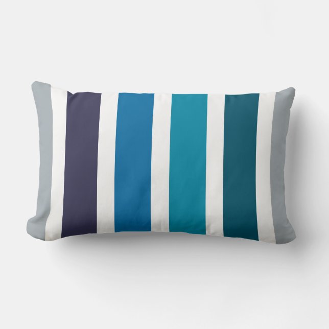 Blue Teal White Stripes Lumbar Cushion (Front)