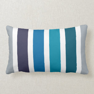 Blue Teal White Stripes Lumbar Cushion