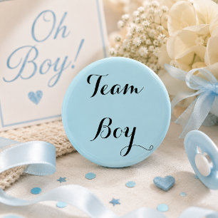 Blue team boy gender reveal party  6 cm round badge