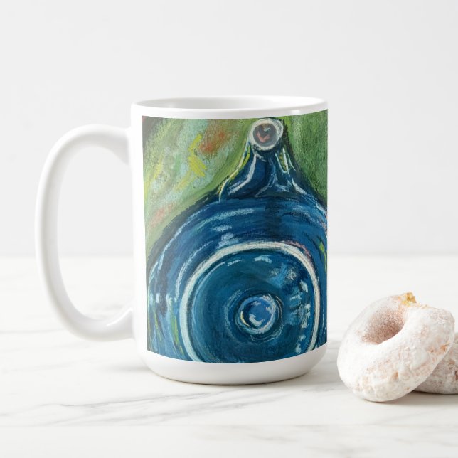 Blue Teapot and Chai Artwork Coffee Mug (With Donut)