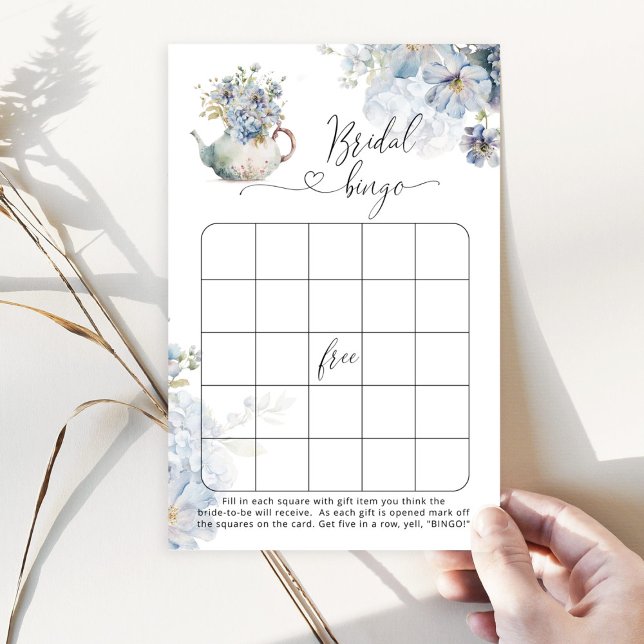 Blue teapot floral bridal shower bingo game (Creator Uploaded)