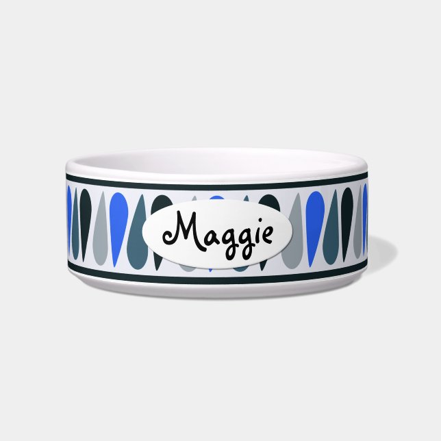 Blue Teardrop Personalised Ceramic Dog Bowl (Front)