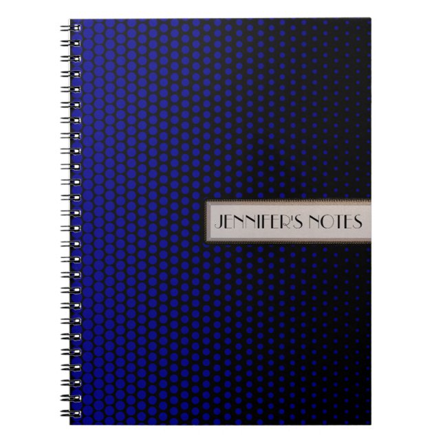 Blue Techno Dots Elegant Black Notebook (Front)