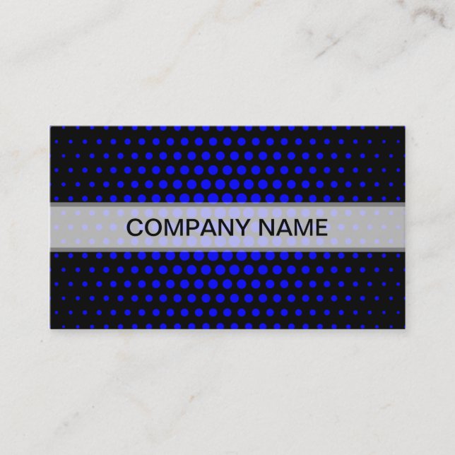 Blue Techno Dots Modern Black Business Card (Front)