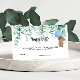 Blue teddy baby shower forest diaper raffle ticket enclosure card