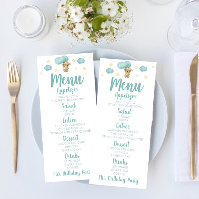 Blue Teddy Bear and Balloons Birthday Party Food Menu (Creator Uploaded)