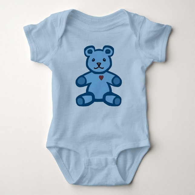 Blue teddy bear baby bodysuit (Front)