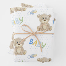 Blue Teddy Bear Baby Boy Watercolor Baby Shower