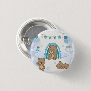 Blue Teddy Bear Baby Shower  3 Cm Round Badge