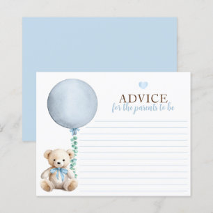Blue Teddy Bear Baby Shower Advice Card
