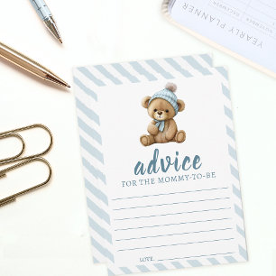 Blue teddy bear baby shower Advice for mummy cards