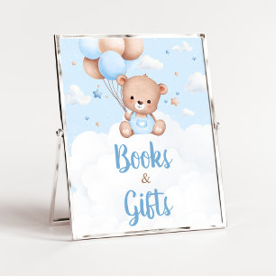 Blue Teddy Bear Baby Shower Books and Gifts Sign