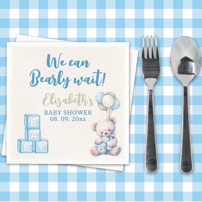 Blue Teddy Bear - Baby Shower Boy Napkin (Creator Uploaded)