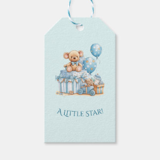 Blue Teddy Bear Baby Shower Favour Gift Tag
