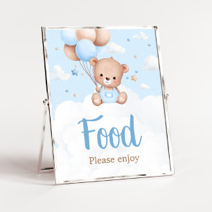 Blue Teddy Bear Baby Shower Food Sign