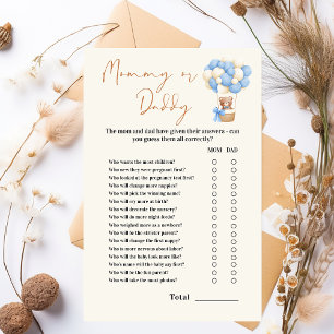 Blue Teddy Bear Baby Shower Game Mummy or Daddy