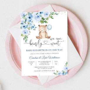 Blue Teddy Bear Baby Shower Invitation