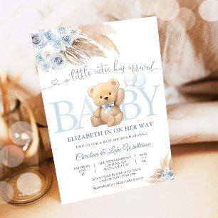 Blue Teddy Bear Baby Shower Invitation