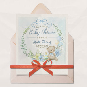 Blue Teddy Bear Baby Shower Invitation