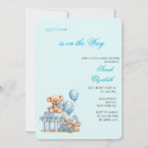 Blue Teddy Bear Baby Shower Invitation
