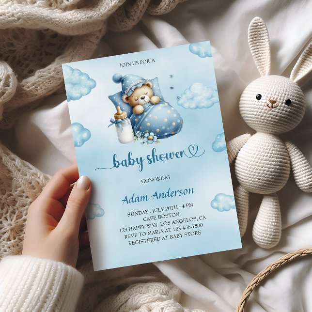 Blue Teddy Bear Baby Shower Invitation for Boy (Creator Uploaded)