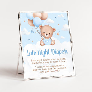 Blue Teddy Bear Baby Shower Late Night Diaper Sign