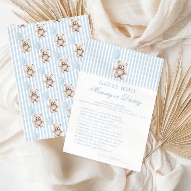 Blue Teddy Bear Baby Shower Mommy or Daddy Game (Creator Uploaded)