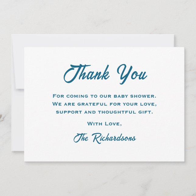 Blue Teddy Bear Baby Shower New Chapter Storybook Thank You Card (Front)