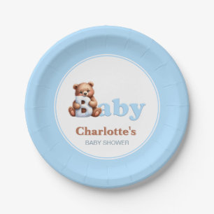 Blue Teddy Bear Baby Shower Paper Plate