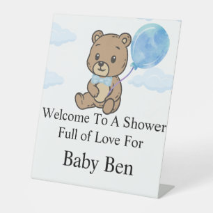 Blue Teddy Bear Baby Shower Pedestal Sign