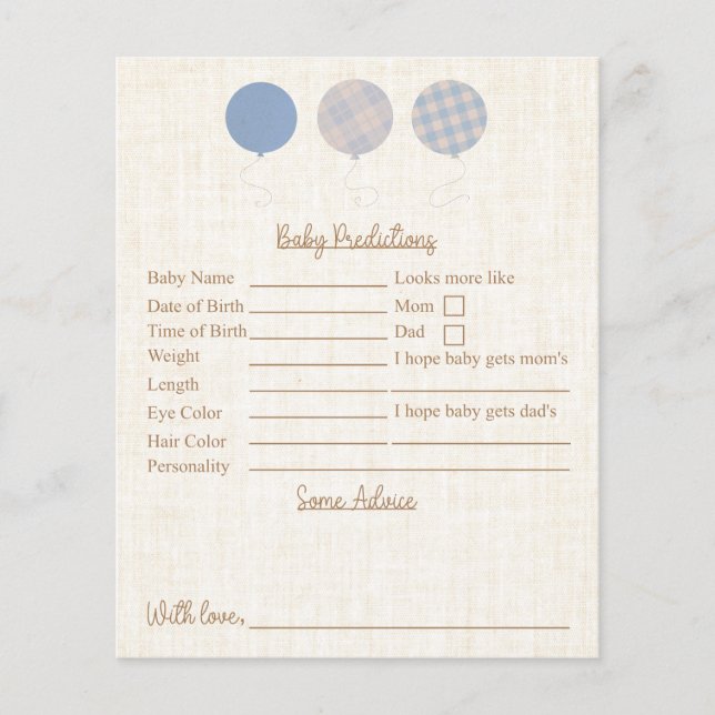 Blue Teddy Bear Baby Shower Predictions And Advice (Front)
