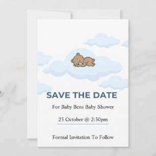 Blue Teddy Bear Baby Shower Save the Date Card