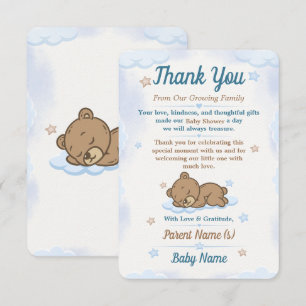 Blue Teddy Bear Baby Shower Thank You Card