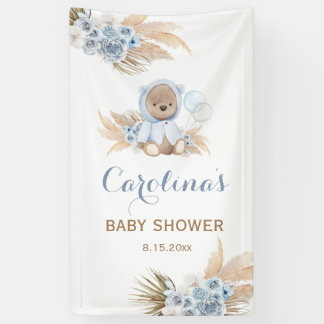 Blue Teddy Bear Baby Shower Vinyl Banner
