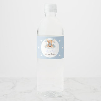 Blue Teddy Bear Baby Shower Water Bottle Label