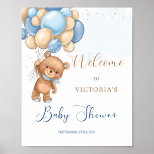 Blue Teddy Bear Baby Shower Welcome Sign