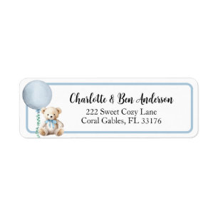 Blue Teddy Bear Balloon Address Label Return Address Label
