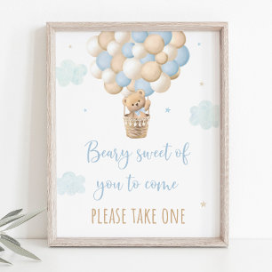 Blue Teddy Bear Balloon Baby Shower Favour Sign