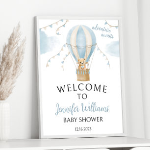 Blue Teddy Bear Balloon Baby Shower Welcome Sign