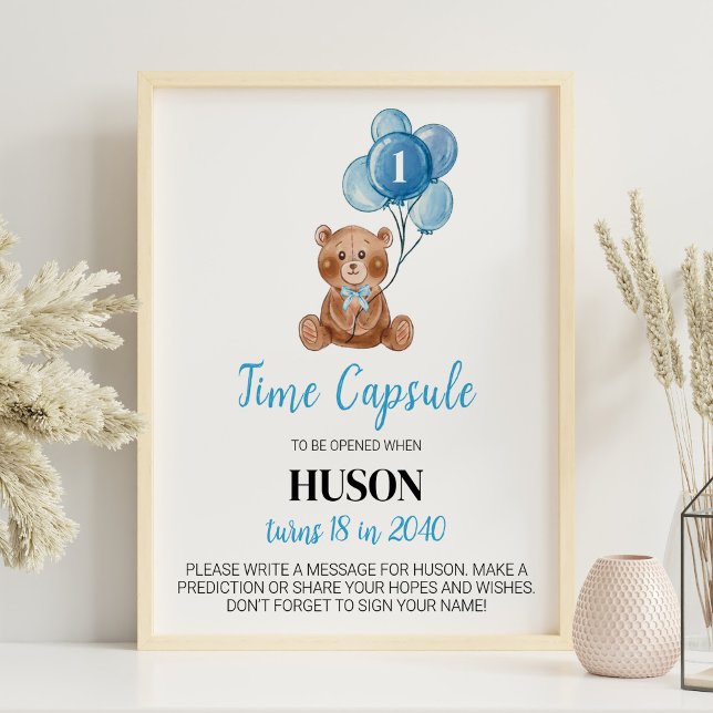 Blue Teddy Bear Balloon Birthday Time Capsule sign (Creator Uploaded)