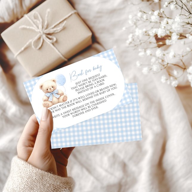 Blue Teddy Bear Balloon Book for Baby Boy Shower Enclosure Card (Creator Uploaded)