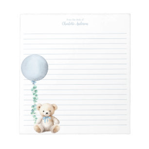 Blue Teddy Bear Balloon Personalised Notepad