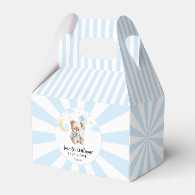 Blue teddy bear balloons baby shower favour boxes (Front Side)