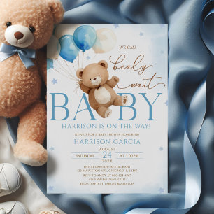 Blue Teddy Bear Balloons Baby Shower Invitation
