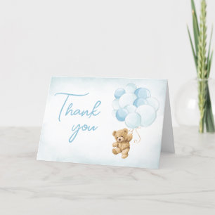 Blue Teddy Bear Balloons Baby Shower  Thank You Card